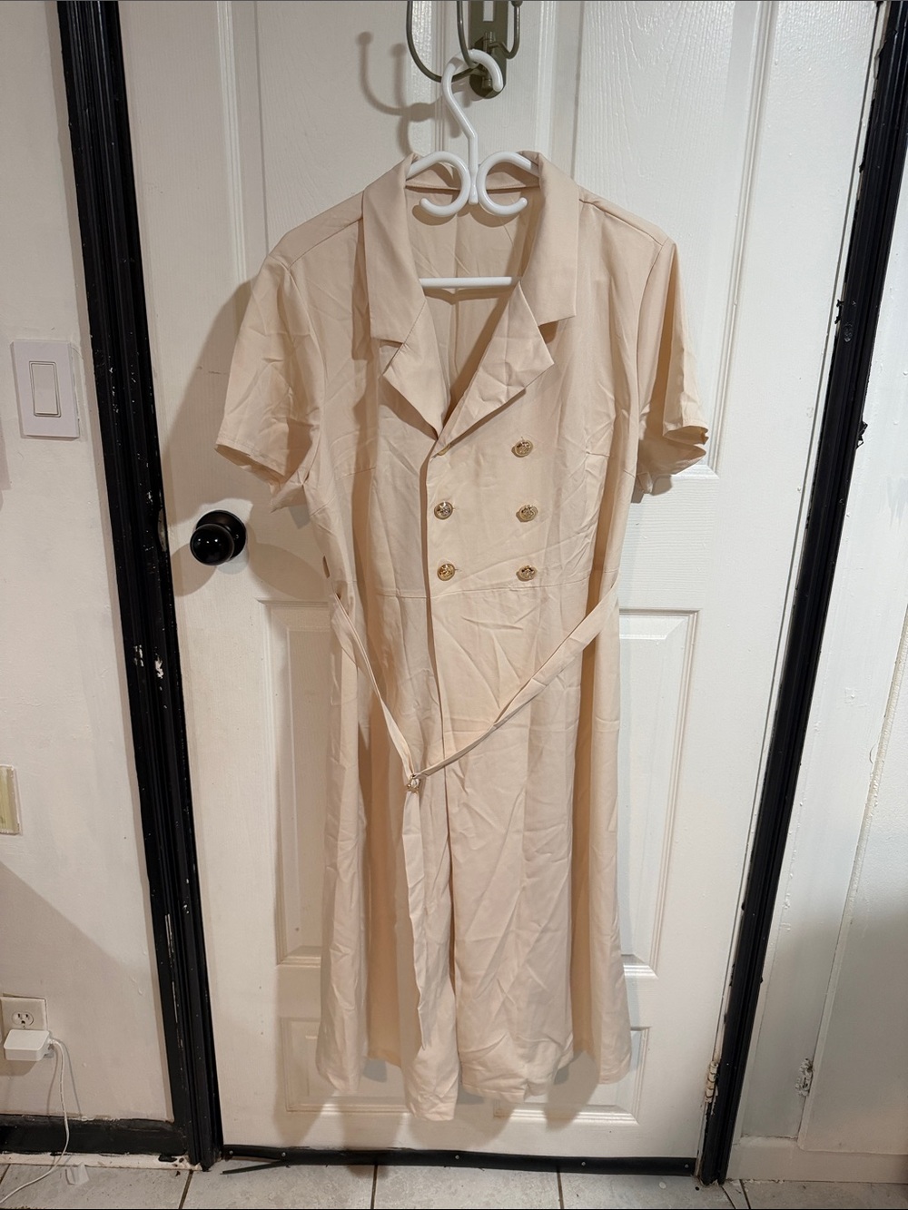 SHEIN Beige Double-Breasted Midi Dress